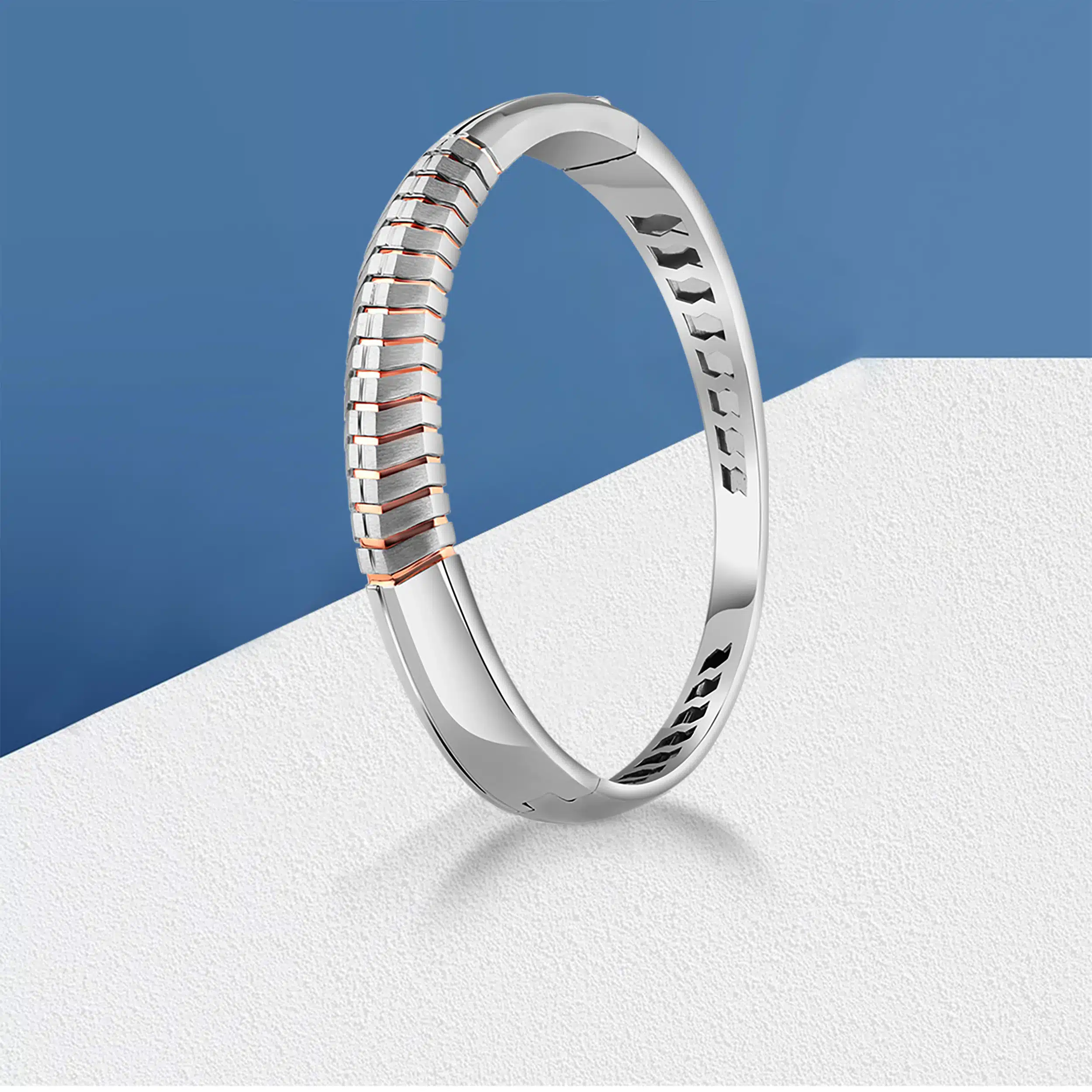 Dual-toned gold and platinum men's bangle, expert photography in our mumbai studio