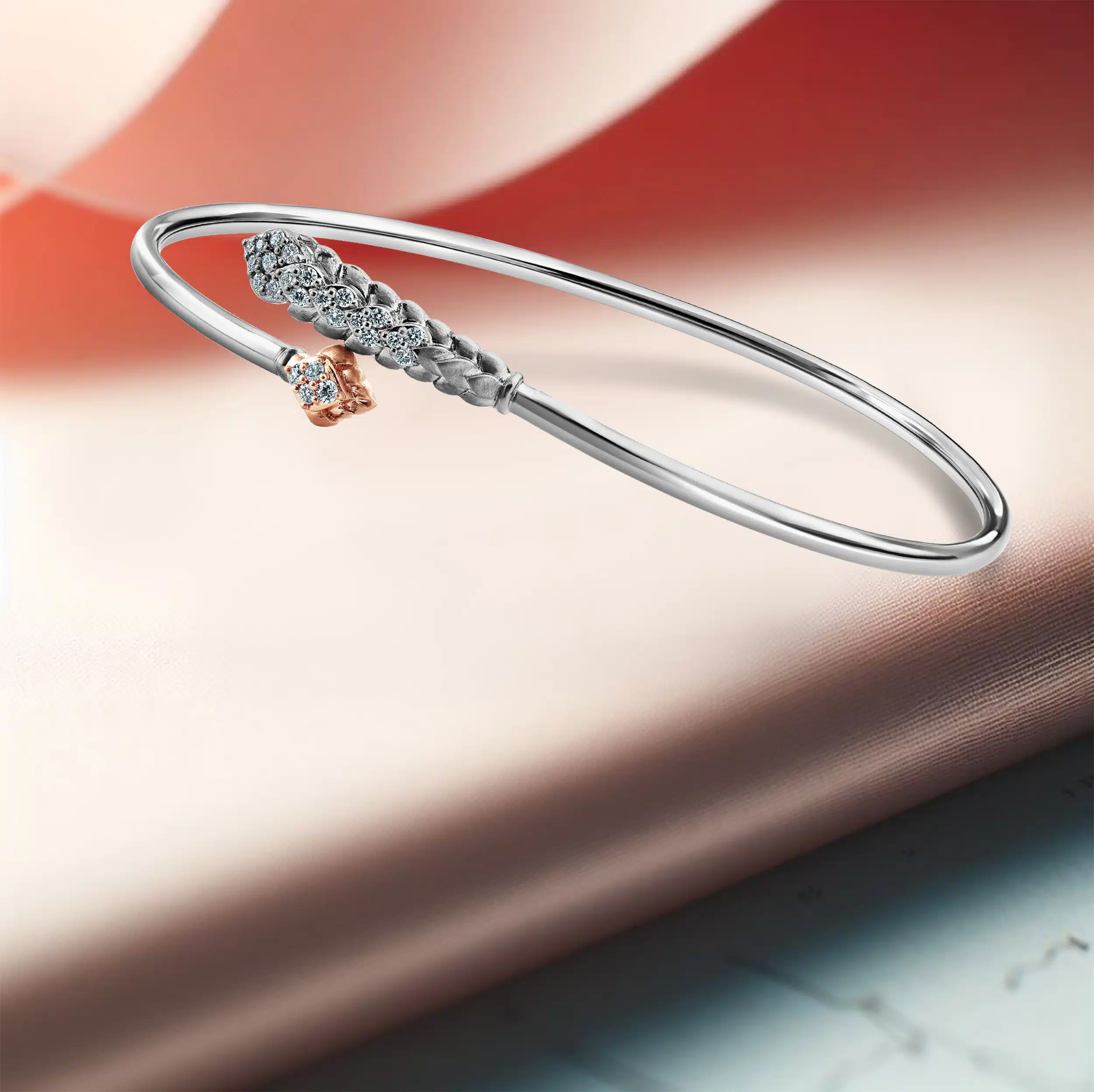 Platinum jewelry soiled female bangle photography on pink creative background in mumbai