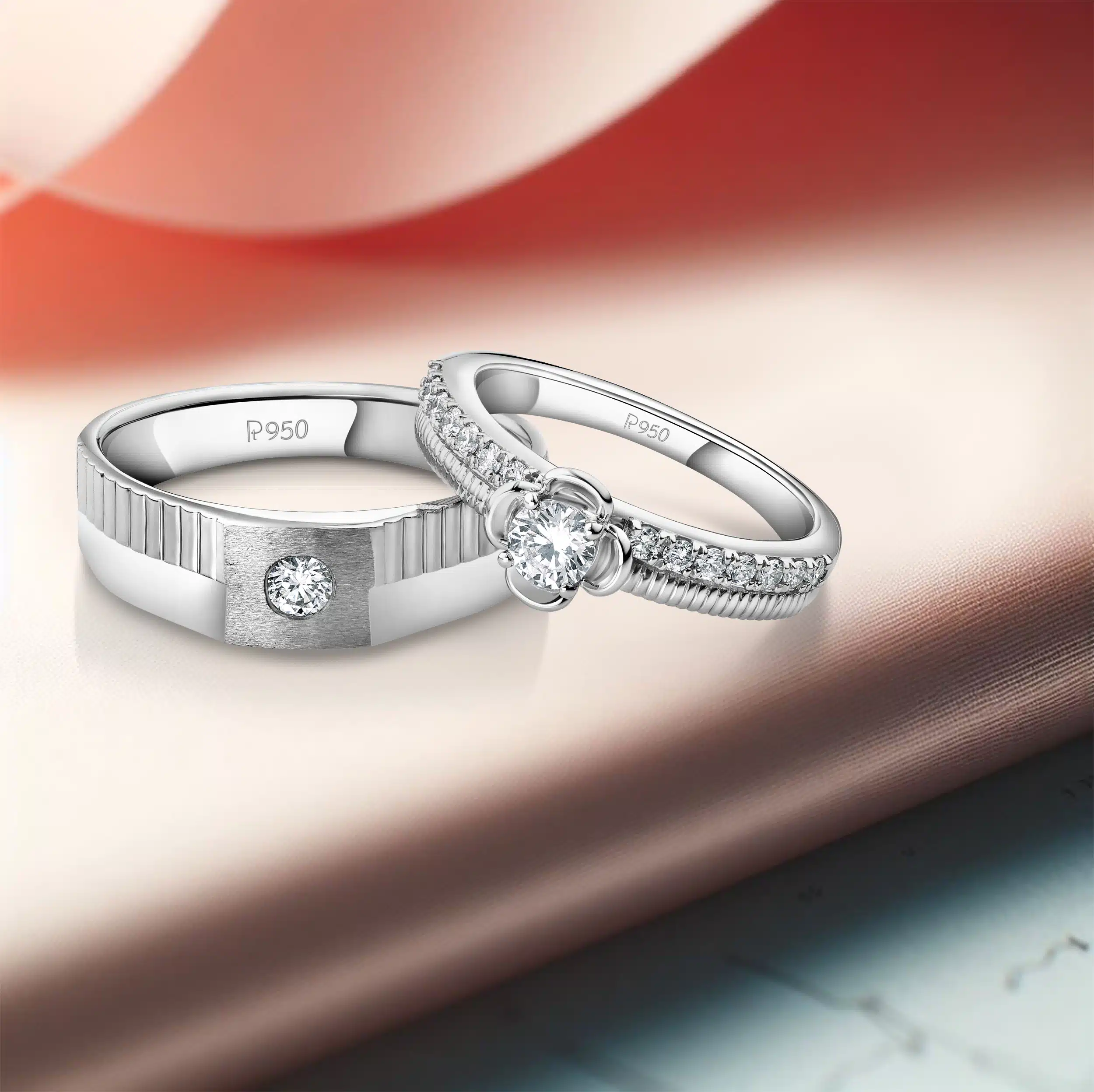 Jewellery photoshoot in mumbai for diamond-studded platinum couple bands for engagement and weddings.