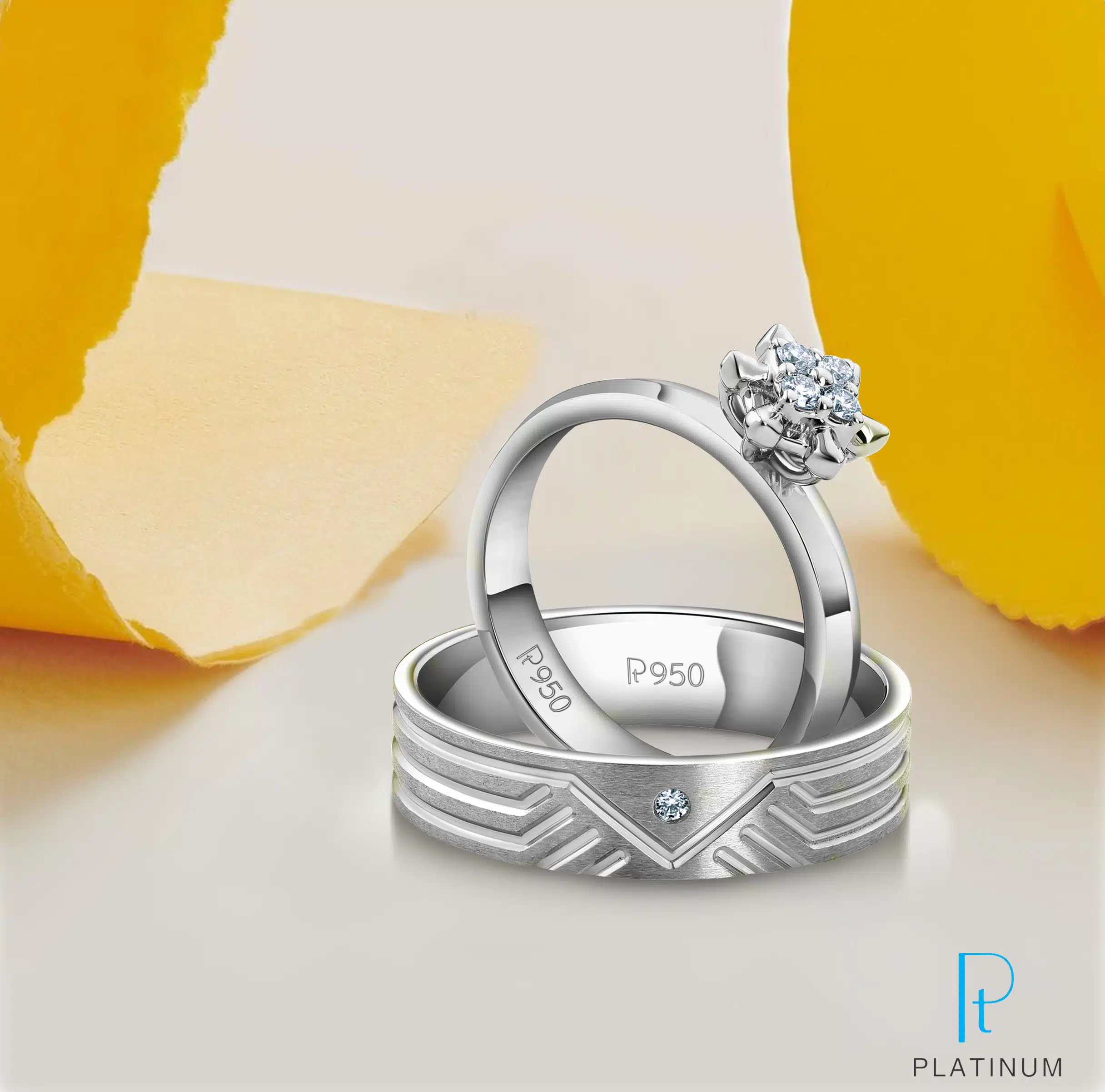 Diamond-studded beautiful platinum couple rings professionally photographed in mumbai