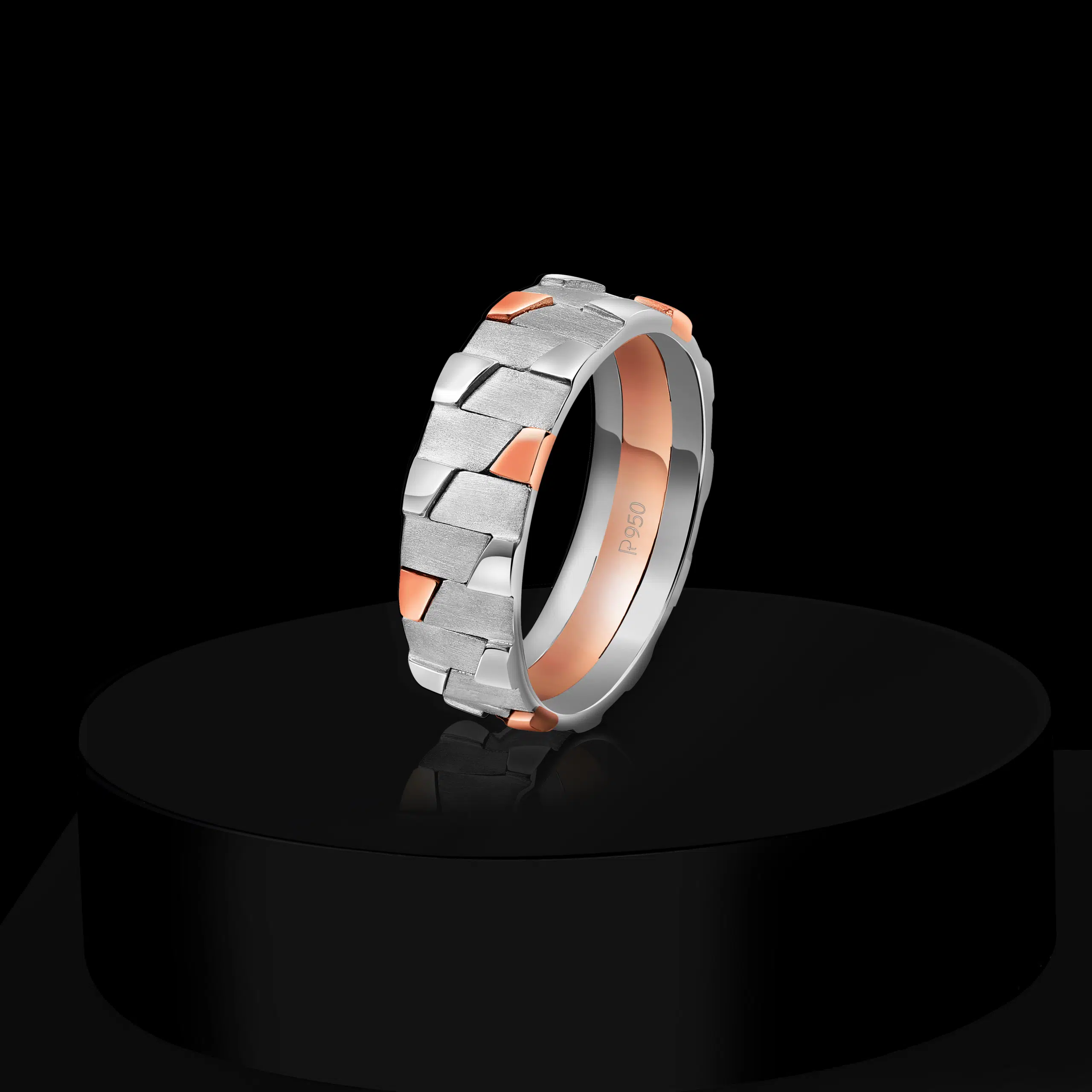 Gold and platinum men ring, jewelry photography on black creative background