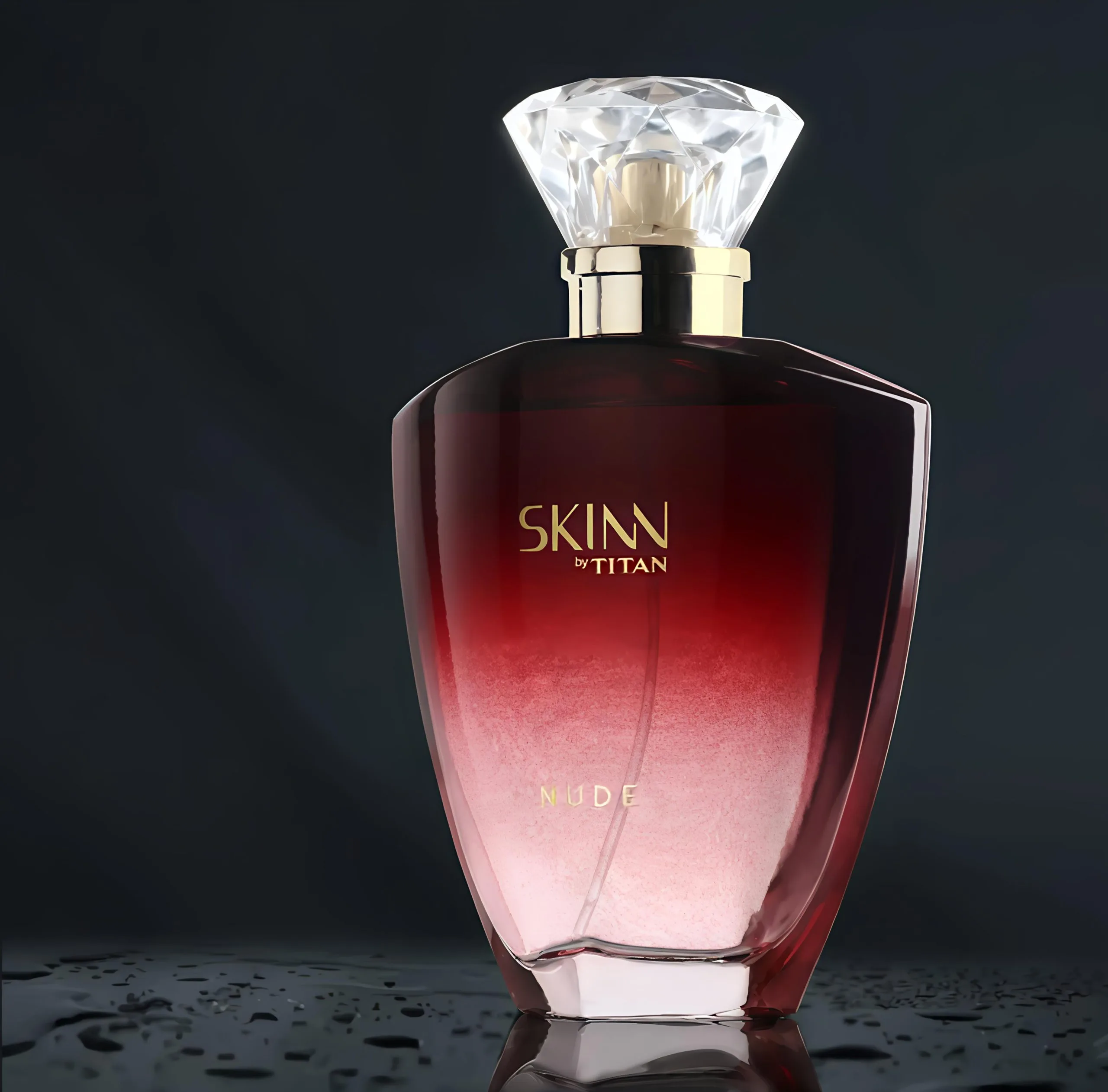 Home 98 Perfume bottle creatively photographed on dark grey back ground, product photography