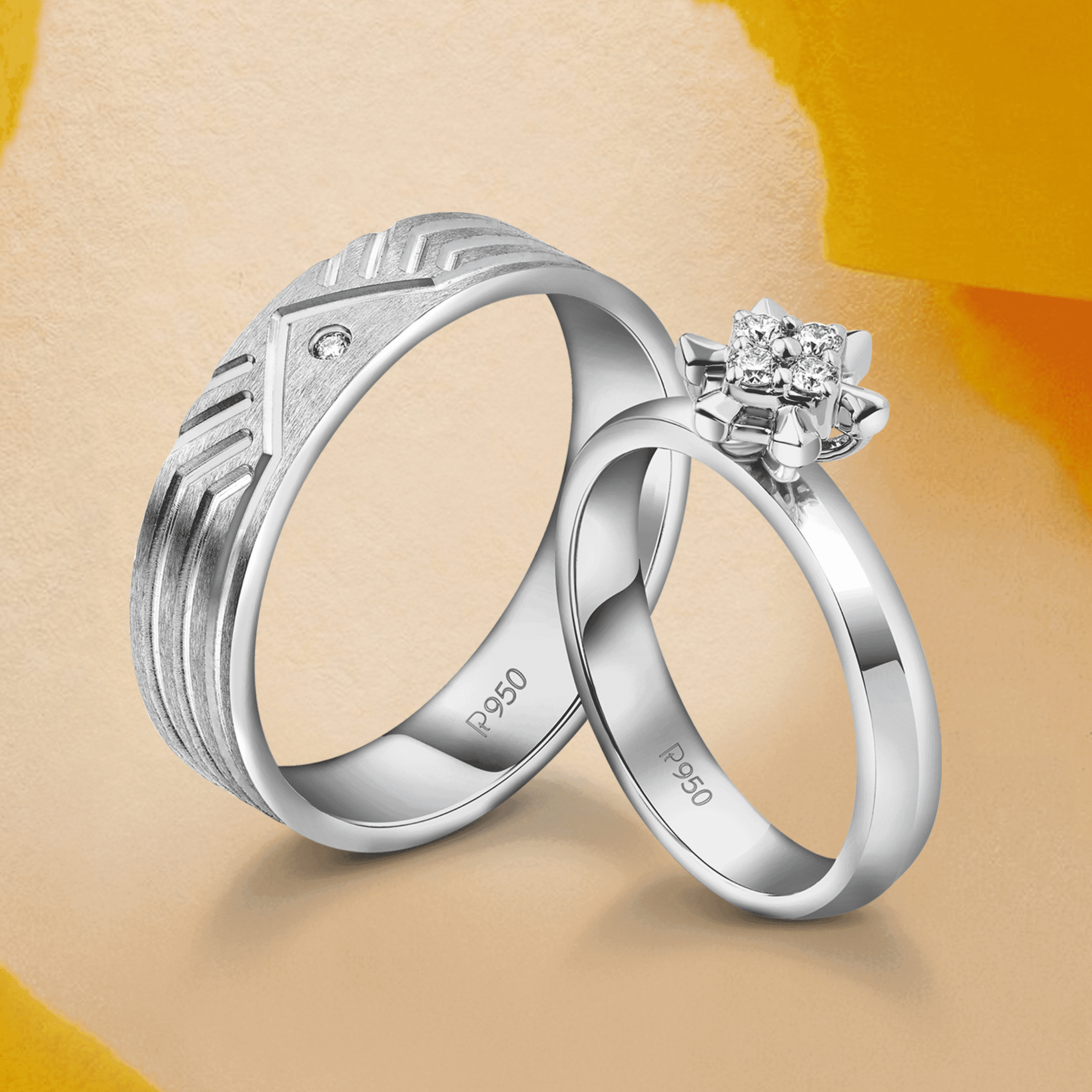 Real Diamonds studded Platinum and gold couple love bands for Engagement & Wedding Photography in Professional Mumbai Photo Studio