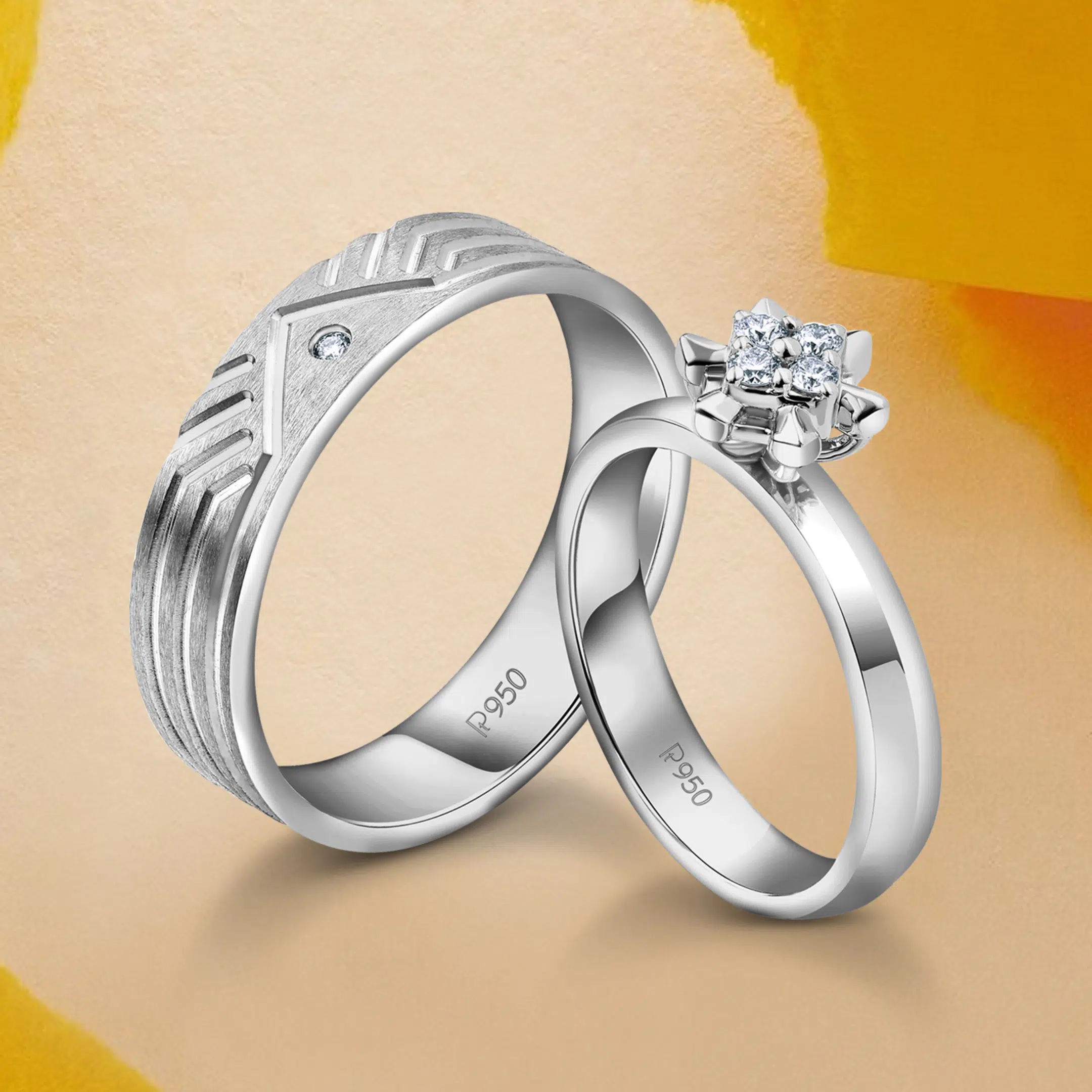 Real Diamonds studded Platinum and gold couple love bands for Engagement & Wedding Photography in Professional Mumbai Photo Studio