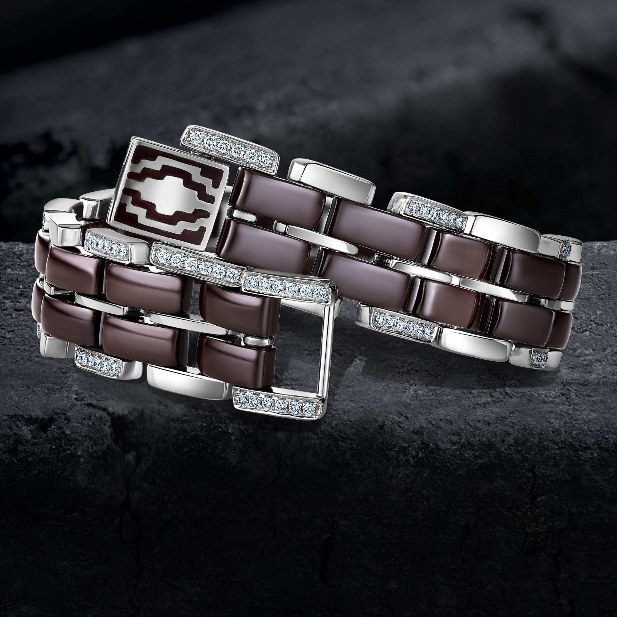 Ceramic, Gold , Diamonds studded Bracelet shot on creative back background