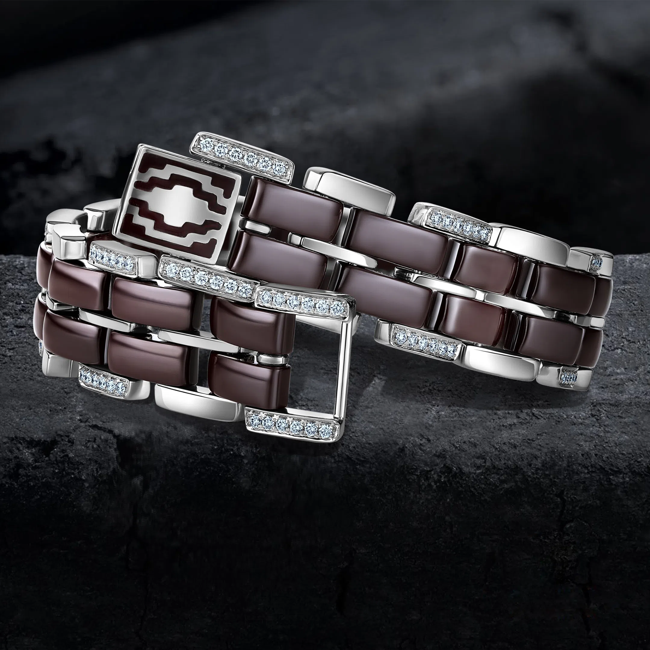 Ceramic, Gold , Diamonds studded Bracelet shot on creative back background